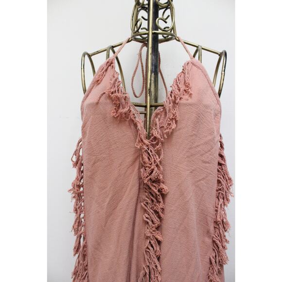 Aya Sacred Wear Dusty Rose Boho Tassel Fringe Halter Maxi Dress Size Large - Picture 3 of 6